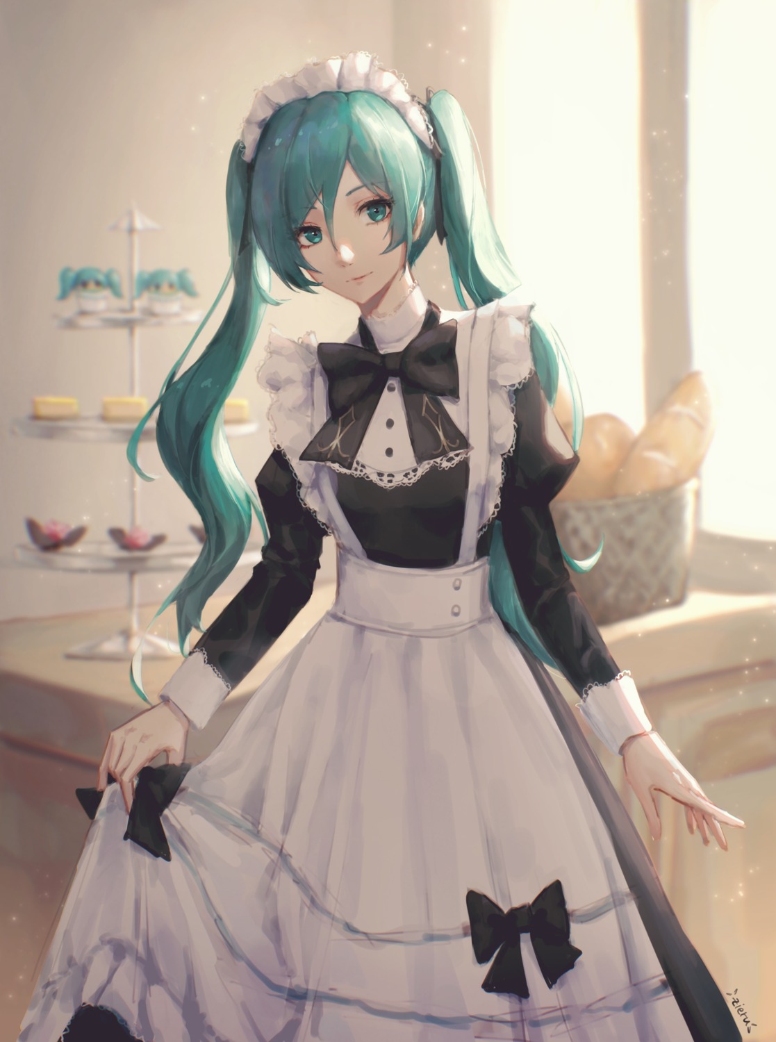 hatsune_miku maid skirt_lift vocaloid zieru