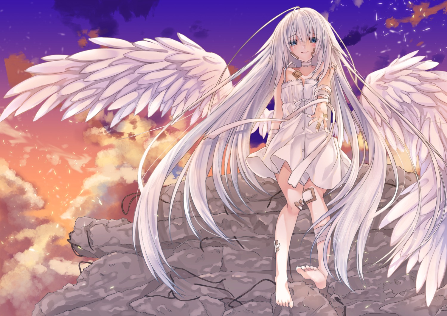 bandages bandaid dress hinamushi_(shokuyou) summer_dress wings