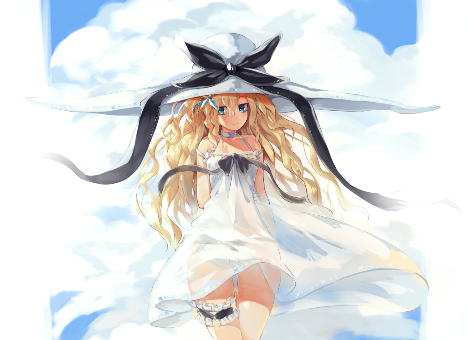 dress garter iruka_blue_(torriet) pantsu see_through skirt_lift summer_dress torriet