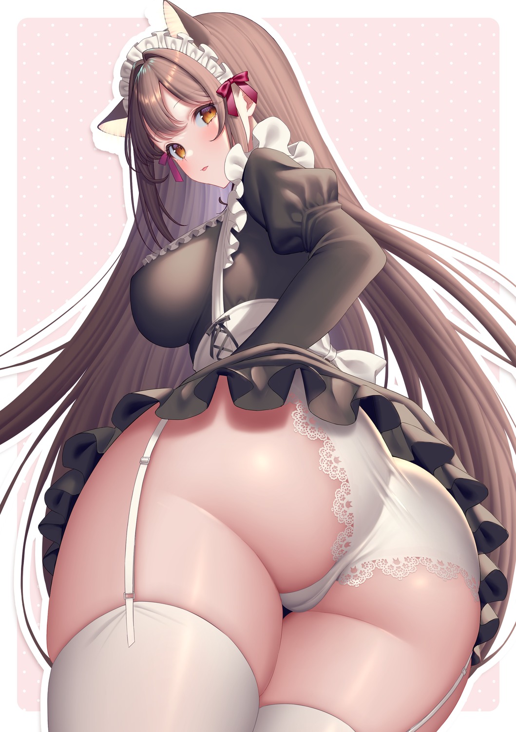 animal_ears ass cameltoe maid pantsu sakura_shiho skirt_lift stockings thighhighs thong