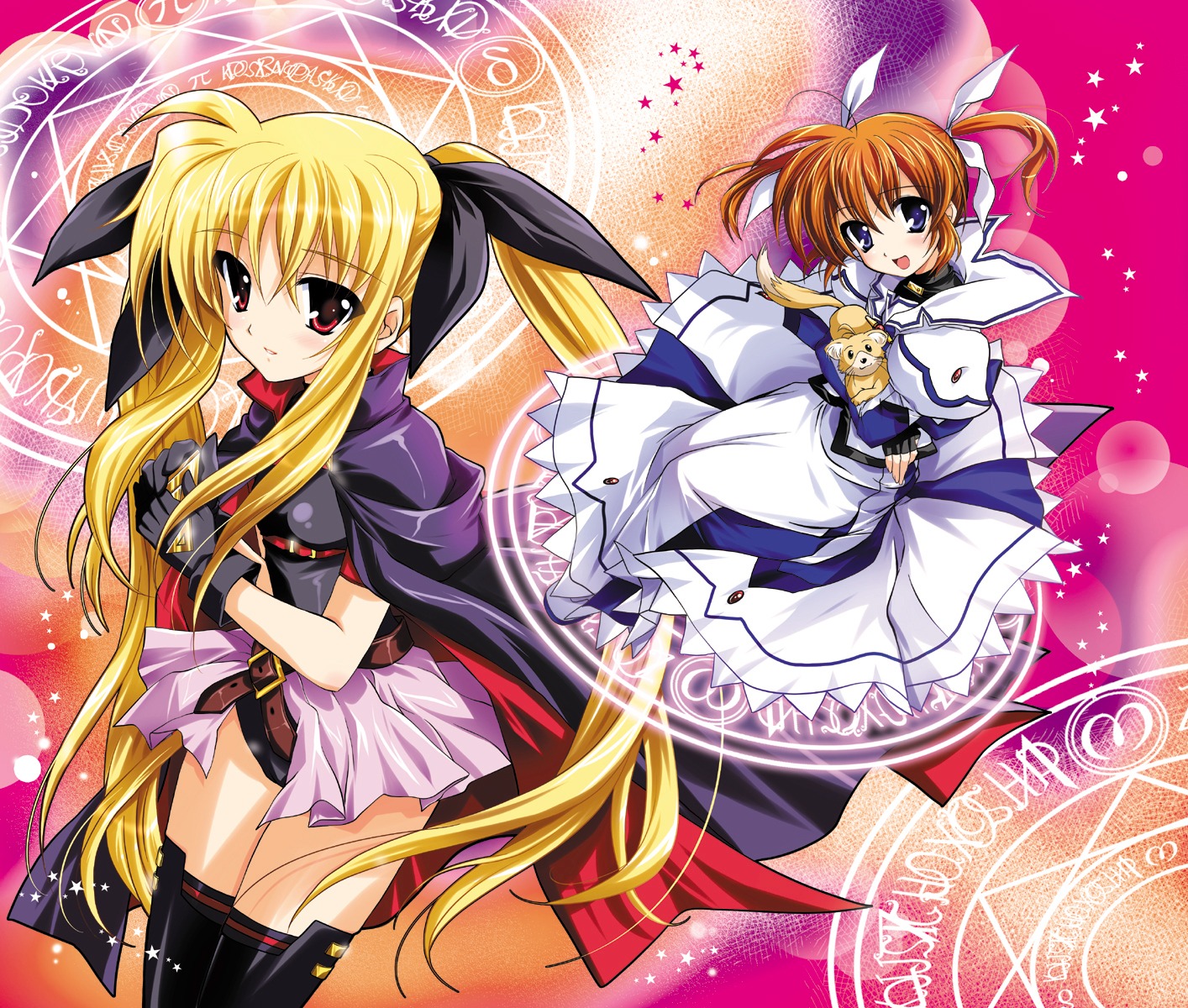 fate_testarossa kanna mahou_shoujo_lyrical_nanoha plum takamachi_nanoha thighhighs yuuno_scrya