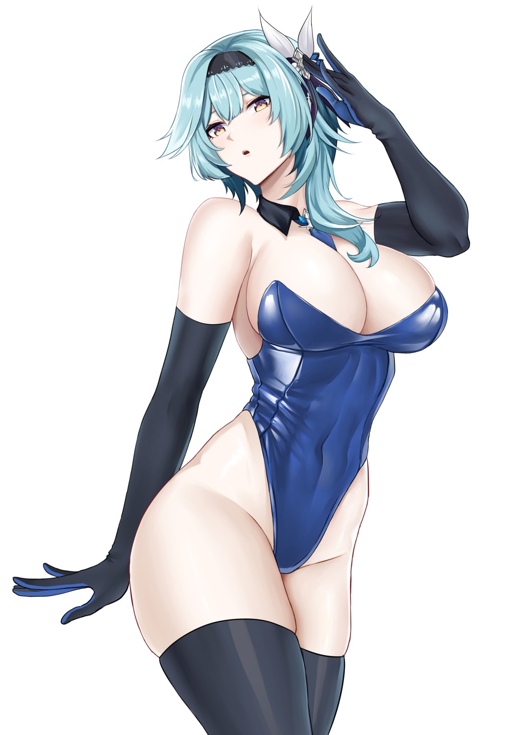 bunny_girl deroo eula genshin_impact no_bra thighhighs