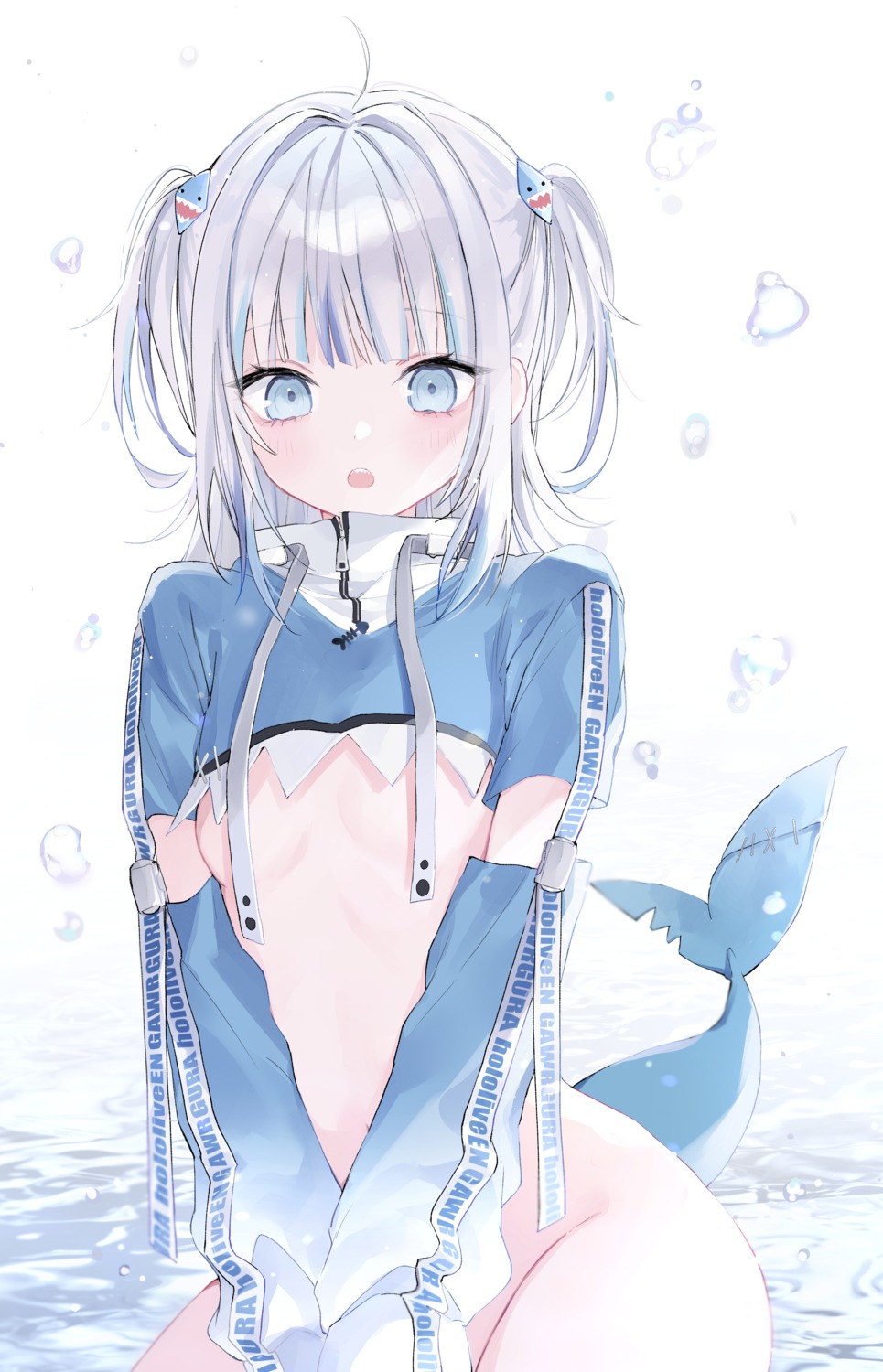 bottomless breasts gawr_gura hololive hololive_english loli no_bra si10ra tail