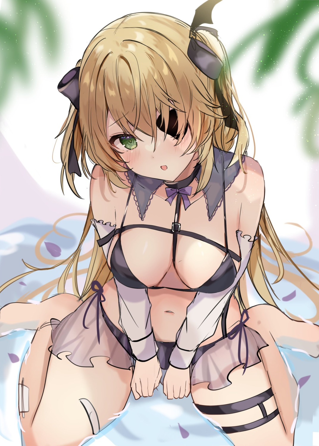 bandaid bikini eyepatch fischl garter genshin_impact maruro see_through sketch swimsuits wet