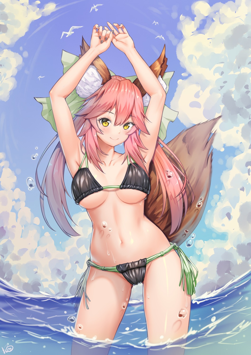 animal_ears bikini fate/grand_order konishi_(565112307) swimsuits tail tamamo_no_mae wet