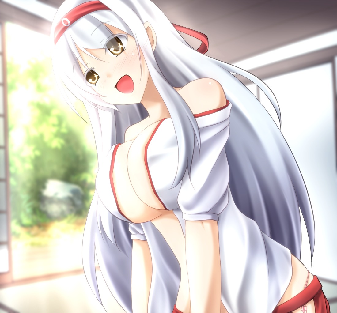 cleavage evandragon kantai_collection no_bra open_shirt shoukaku_(kancolle)