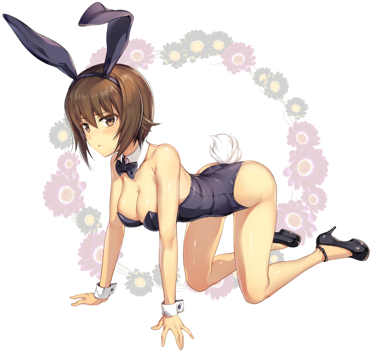 animal_ears bunny_ears bunny_girl cleavage girls_und_panzer heels ikomochi nishizumi_maho tail