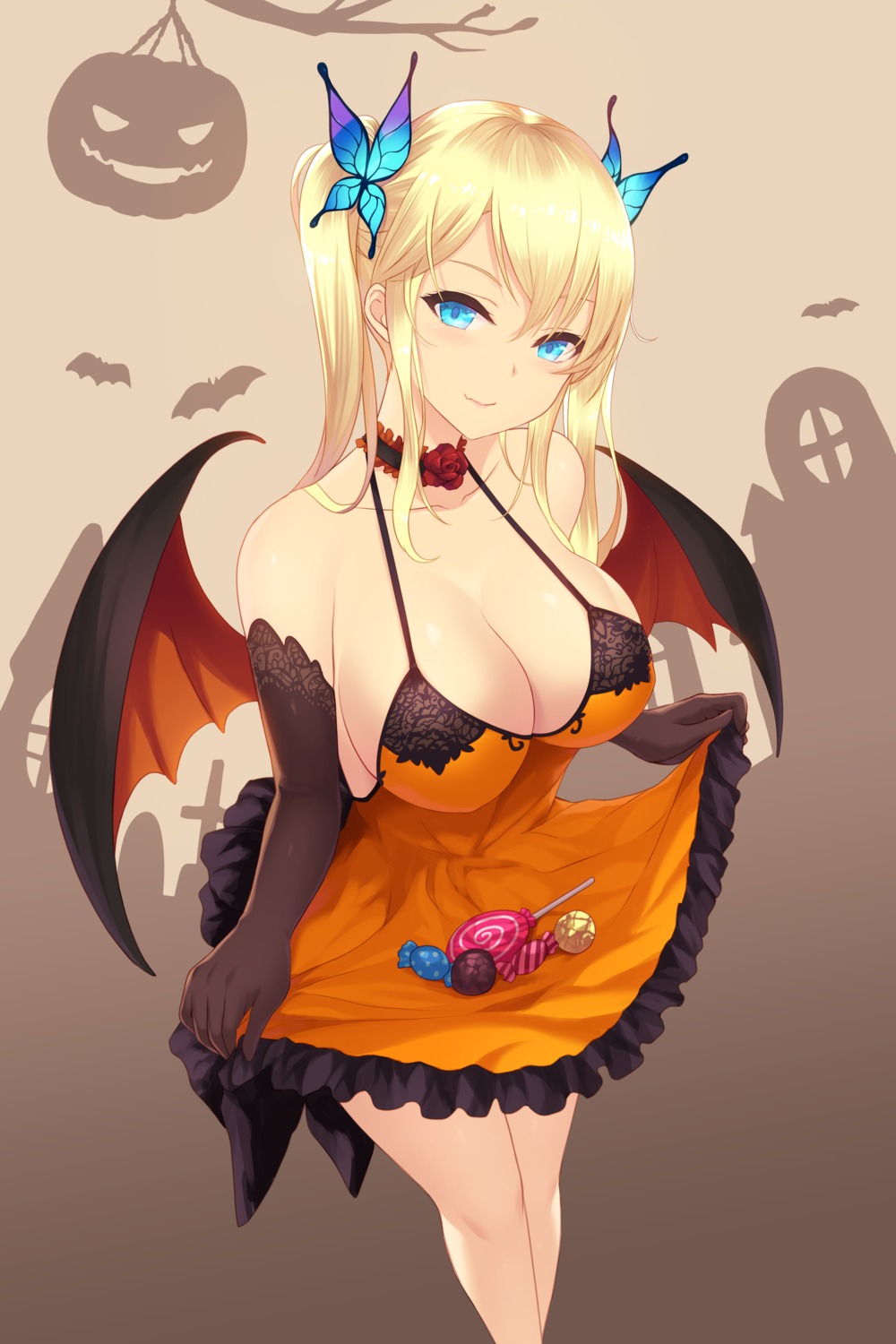 boku_wa_tomodachi_ga_sukunai cait dress halloween kashiwazaki_sena no_bra skirt_lift wings