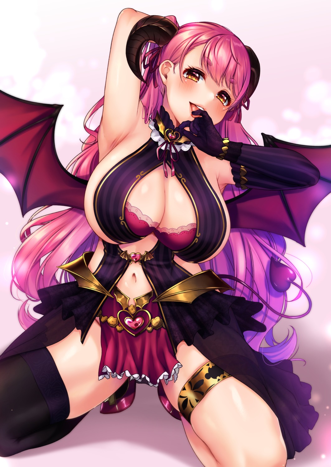 aizono_manami bra cleavage garter horns nijisanji tagme tail thighhighs wings