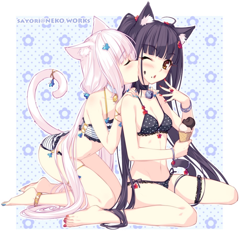 animal_ears bikini chocola garter nekomimi nekopara sayori swimsuits tail vanilla yuri