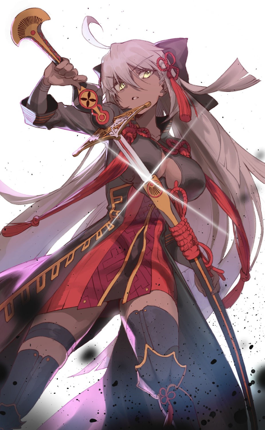 armor fate/grand_order garter kanzarin no_bra okita_souji_(alter)_(fate) sword thighhighs