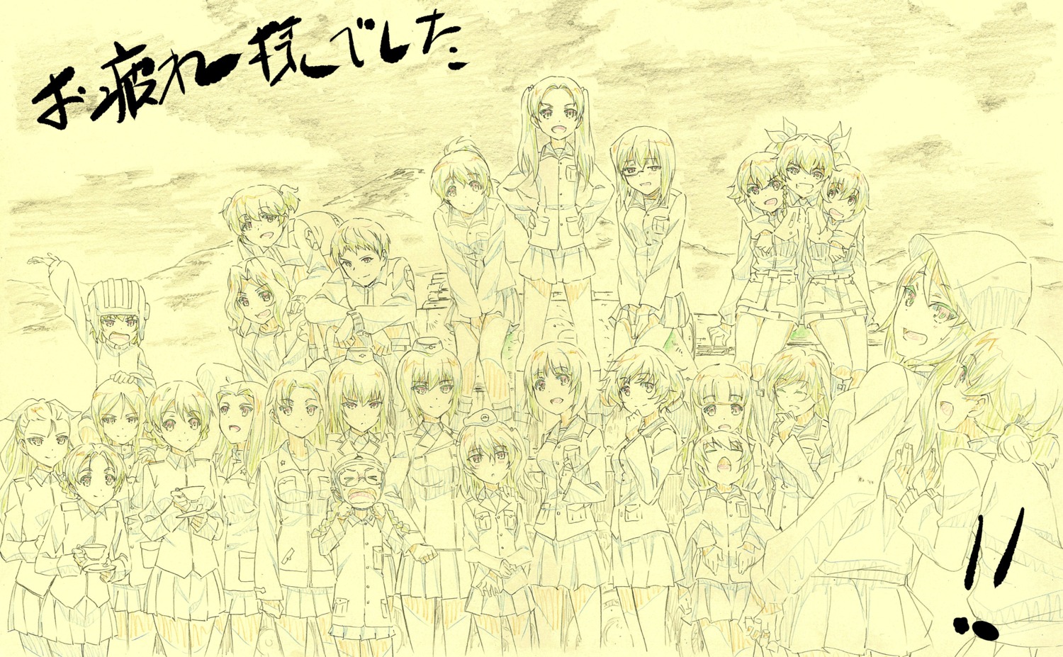 aki_(girls_und_panzer) akiyama_yukari alisa_(girls_und_panzer) anchovy assam carpaccio clara_(girls_und_panzer) cwind darjeeling fukuda_haru girls_und_panzer isuzu_hana itsumi_erika kadotani_anzu katyusha kawashima_momo kay_(girls_und_panzer) koyama_yuzu mika_(girls_und_panzer) monochrome naomi_(girls_und_panzer) nishi_kinuyo nishizumi_maho nishizumi_miho nonna orange_pekoe pepperoni reizei_mako rosehip shimada_arisu sketch takebe_saori uniform