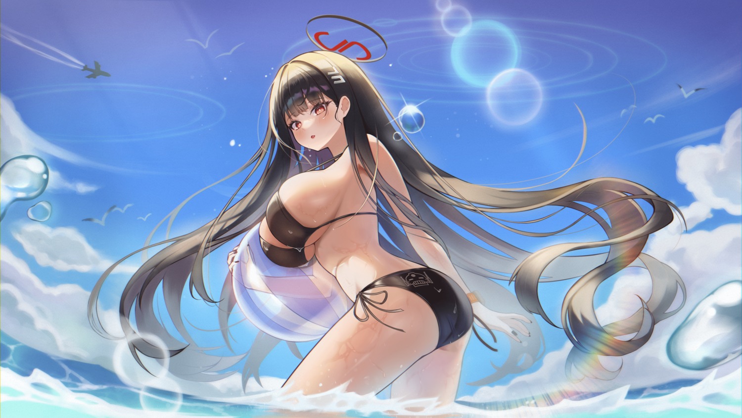 ass bikini blue_archive halo r4chel swimsuits tsukatsuki_rio wet