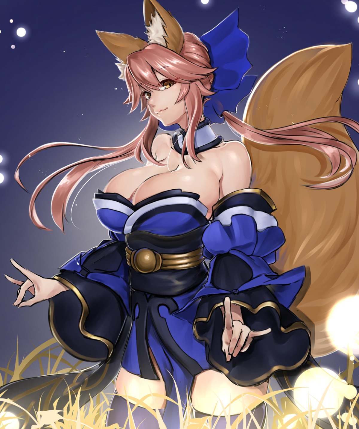 animal_ears cleavage fate/grand_order japanese_clothes shiro_fugu tail tamamo_no_mae thighhighs