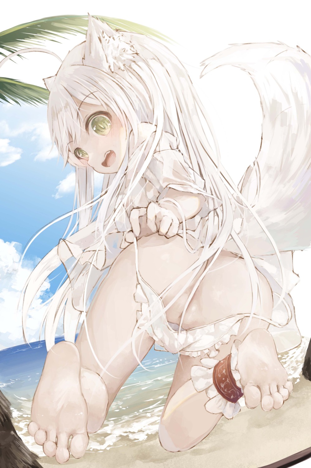 animal_ears ass feet loli pantsu panty_pull pussy see_through skirt_lift tail undressing utatanecocoa wet wet_clothes