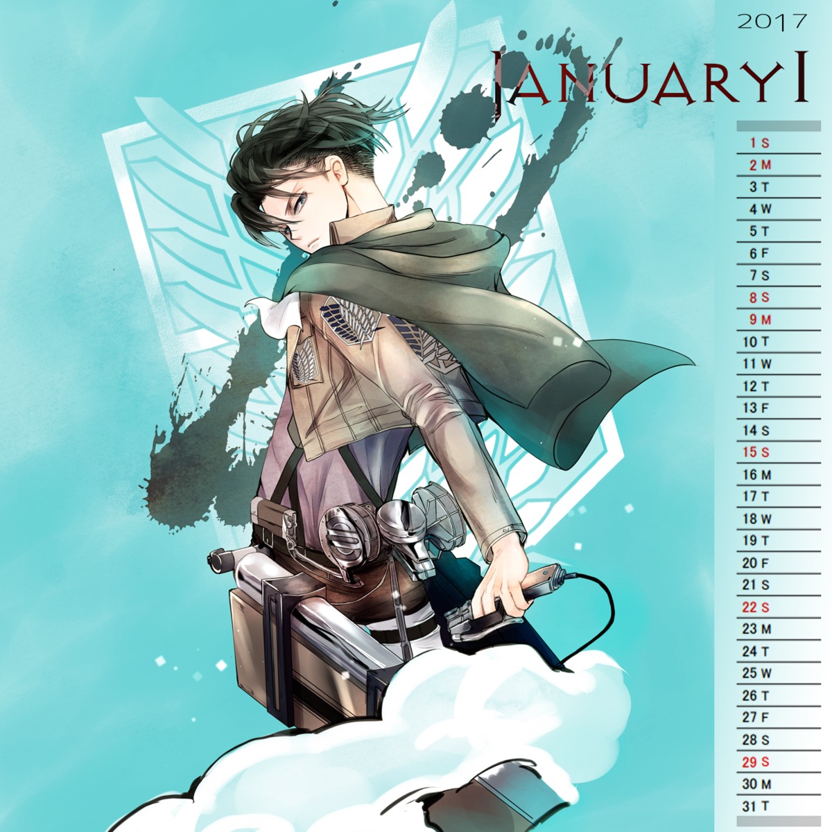 calendar levi male shingeki_no_kyojin tagme uniform weapon