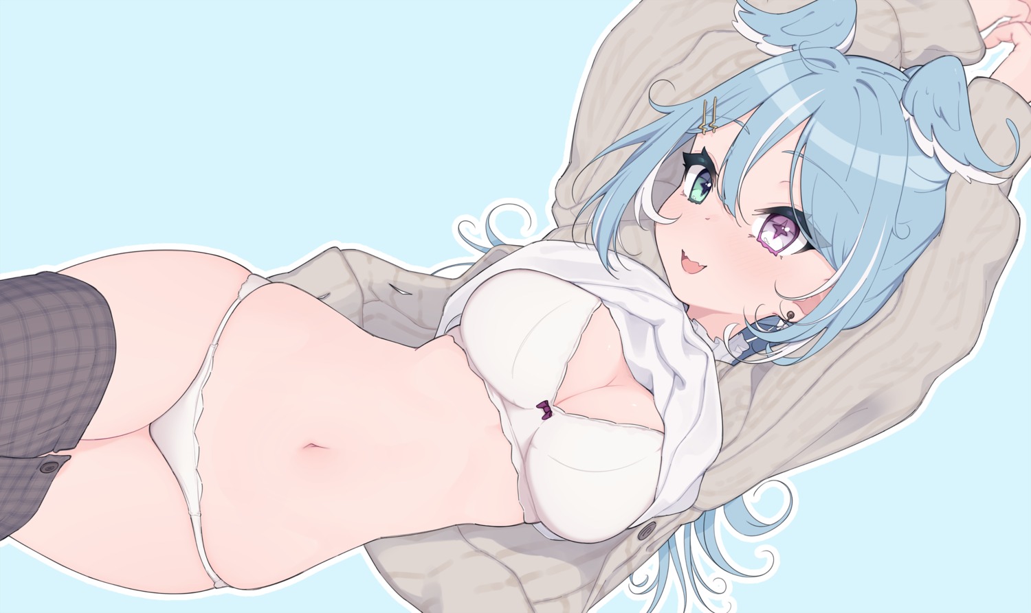 bra elira_pendora heterochromia loodlcsy nijisanji nijisanji_en pantsu shirt_lift sweater