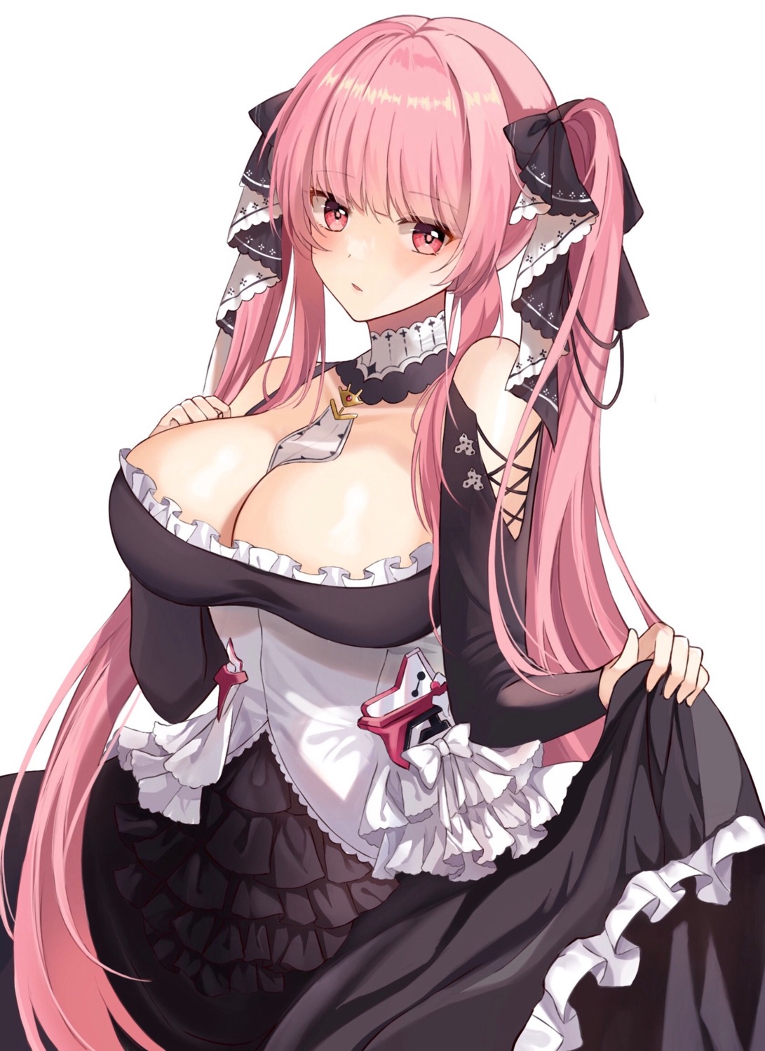 azur_lane breast_hold cosplay dress formidable_(azur_lane) gothic_lolita ki-san lolita_fashion no_bra perseus_(azur_lane) skirt_lift