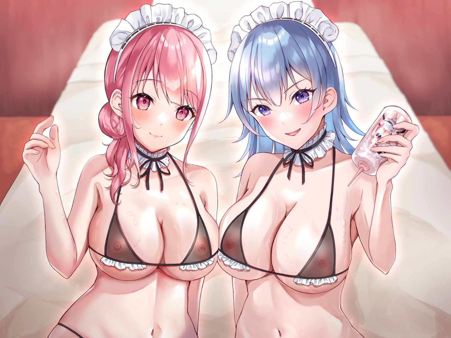 bikini bikini_top cream maid mitarashi_manga nipples see_through swimsuits