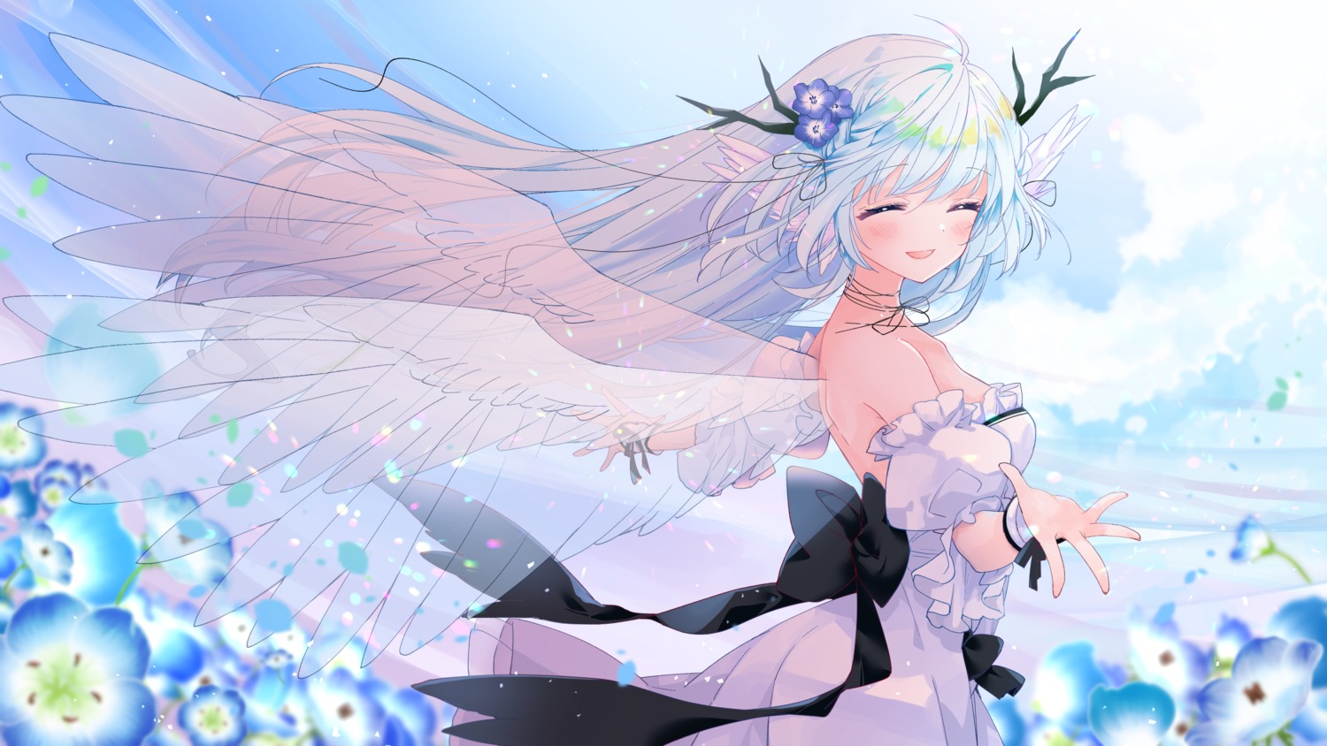 dress horns konataeru no_bra shimanaga_ena wallpaper wings