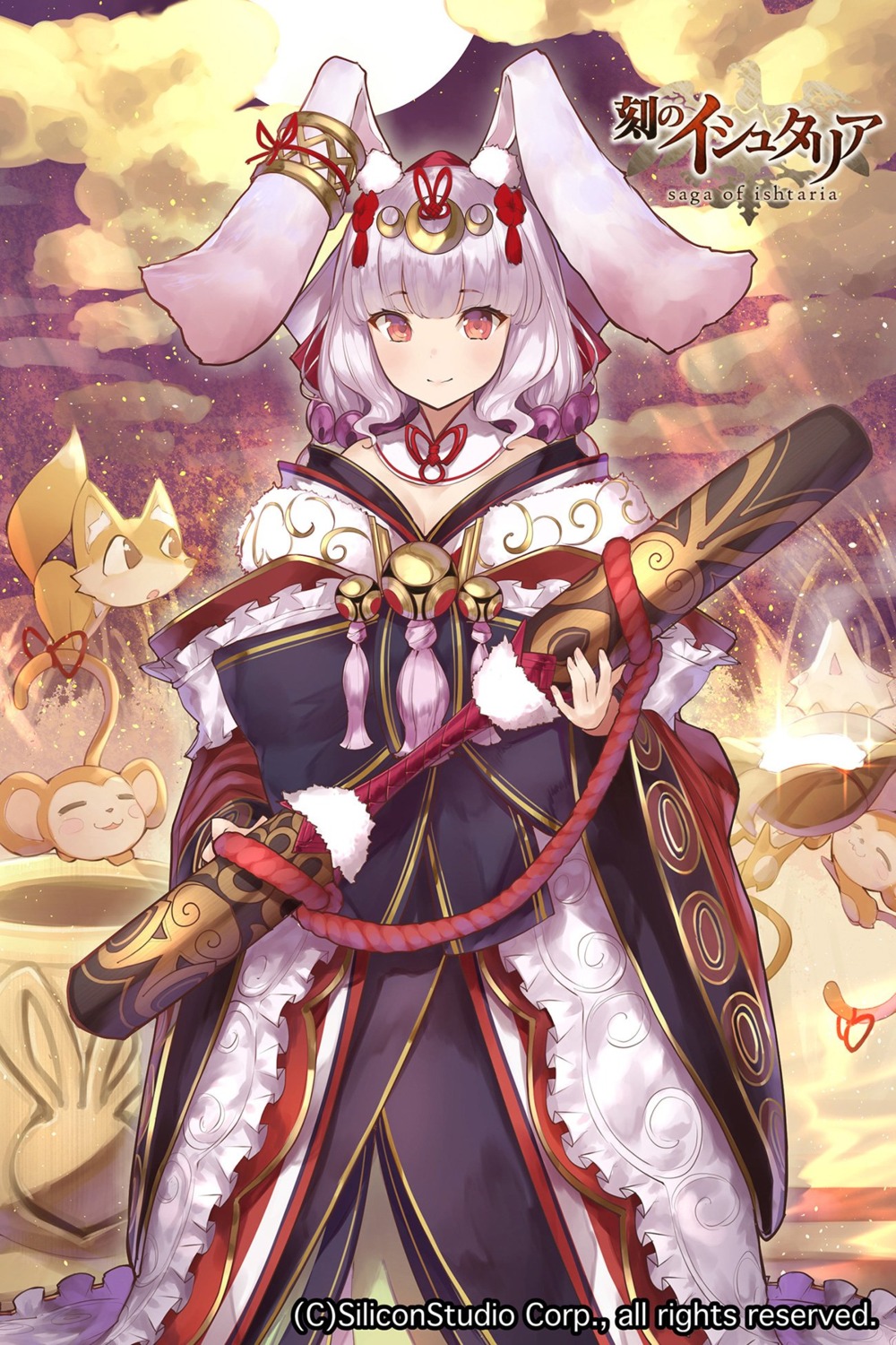 animal_ears bunny_ears japanese_clothes koku_no_ishtaria weapon yaman