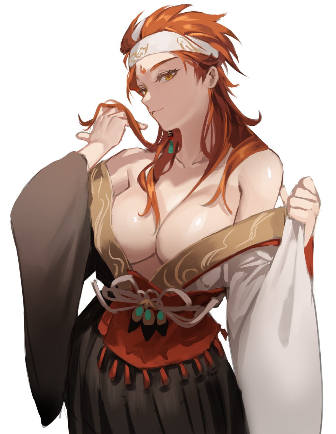 hanny_(uirusu_chan) japanese_clothes no_bra onmyouji open_shirt shokurei sketch undressing