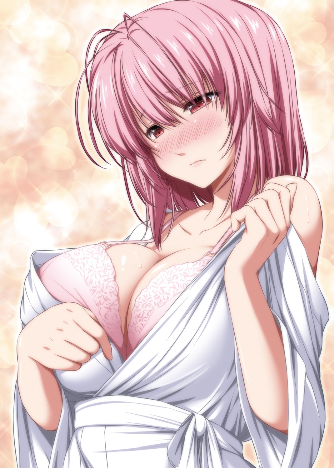 bra breast_hold cleavage nori_tamago open_shirt saigyouji_yuyuko touhou undressing yukata