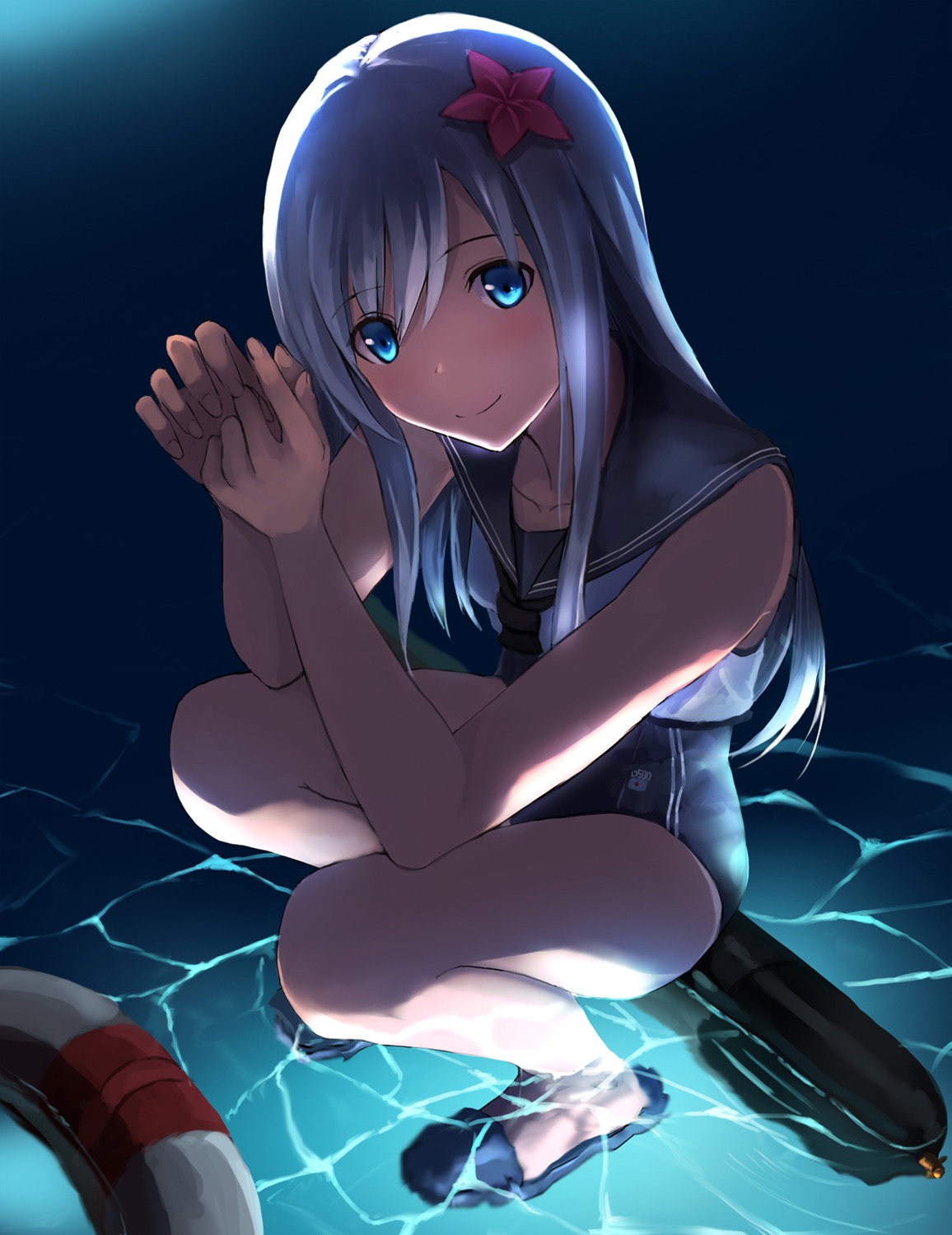 akabane_rin kantai_collection ro-500 school_swimsuit seifuku swimsuits tan_lines wet