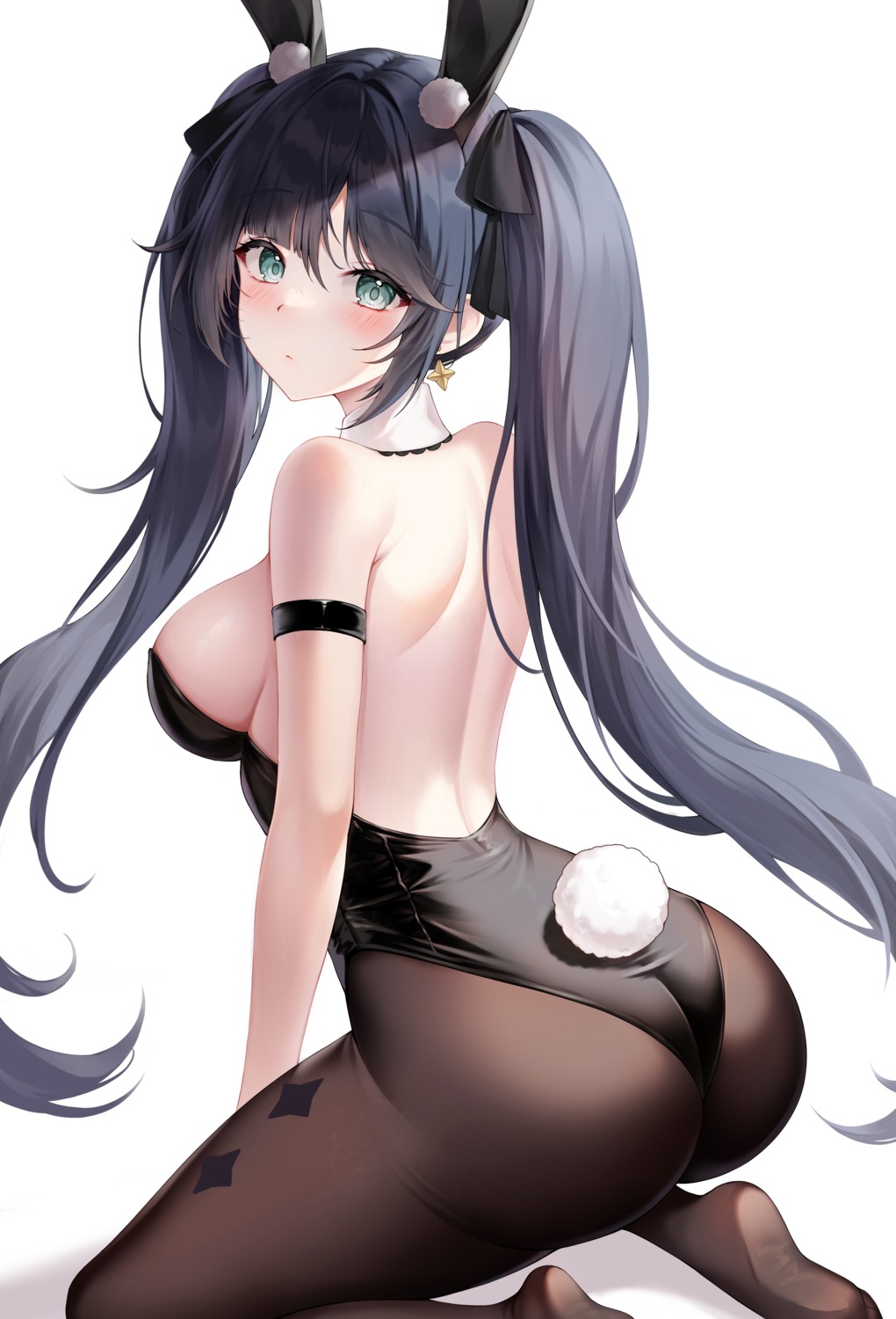 animal_ears ass bunny_ears bunny_girl genshin_impact kuca_(ku_ca18) mona_megistus no_bra pantyhose tail