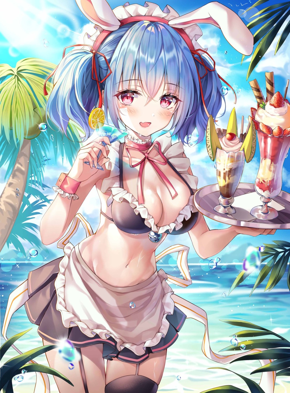 animal_ears bikini_top bunny_ears icebox46 maid stockings swimsuits thighhighs