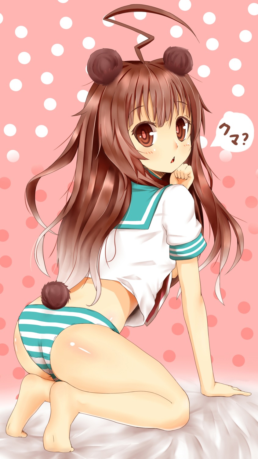 animal_ears ass kantai_collection kuma_(kancolle) pantsu seifuku shimapan shiron tail