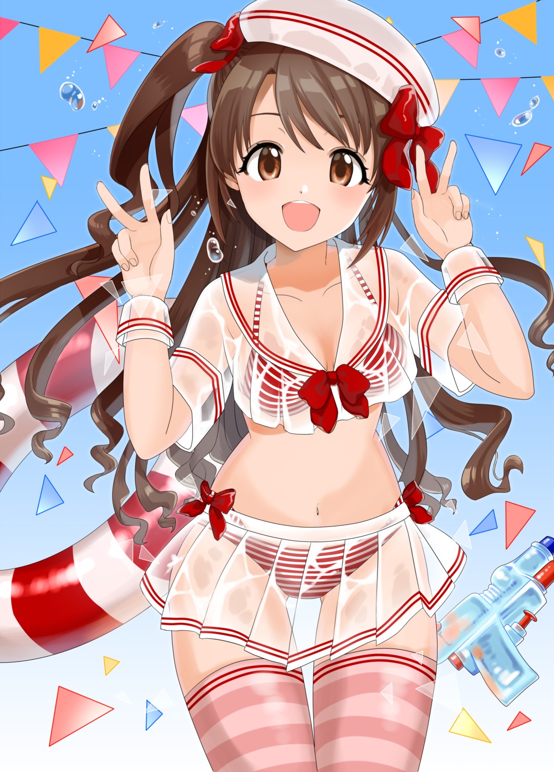 bikini cleavage daifuki see_through shimamura_uzuki swimsuits the_idolm@ster the_idolm@ster_cinderella_girls thighhighs wet_clothes