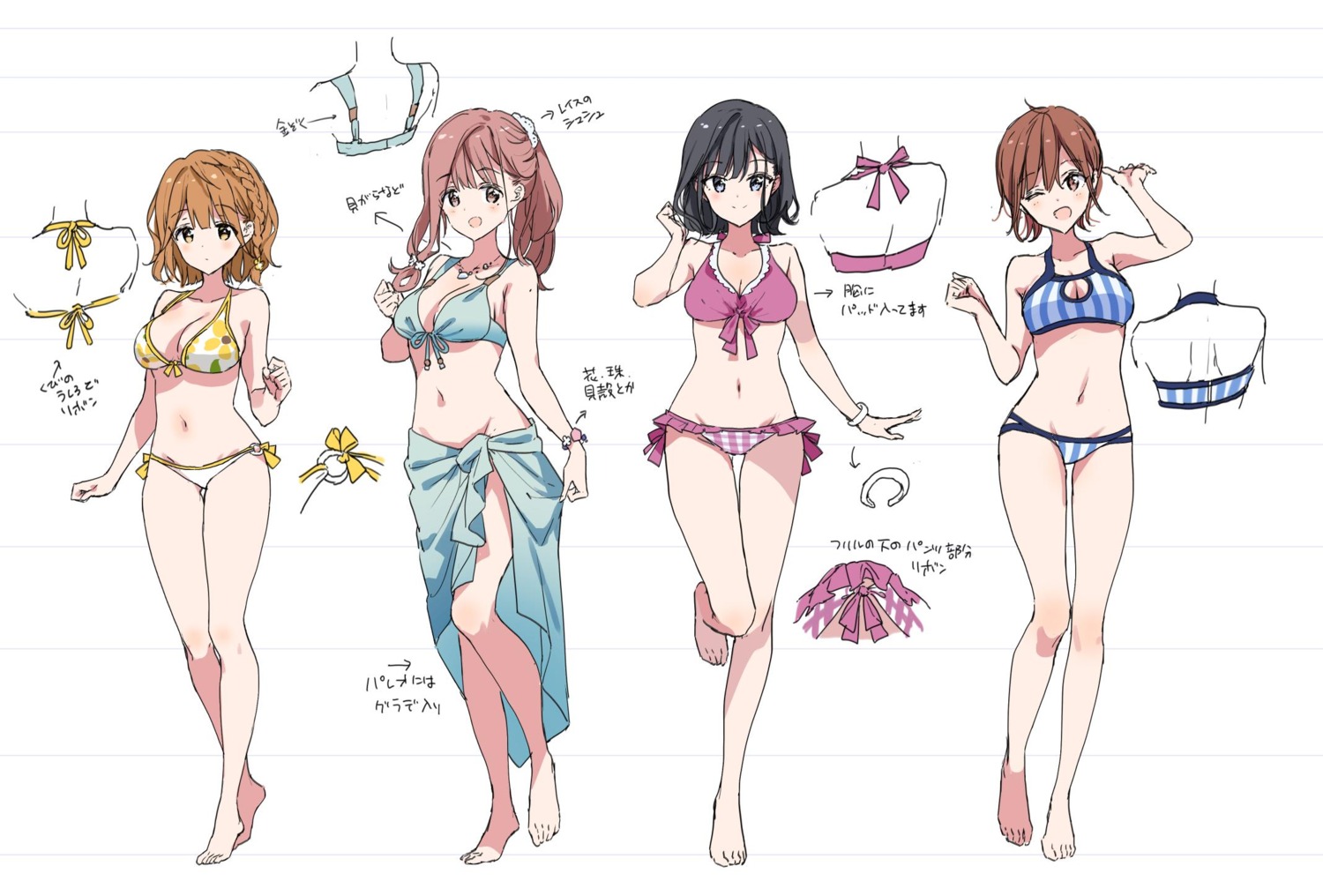 adagaki_aki bikini character_design cleavage fujinomiya_neko futaba_tae koiwai_yoshino masamune-kun_no_revenge sketch swimsuits tiv