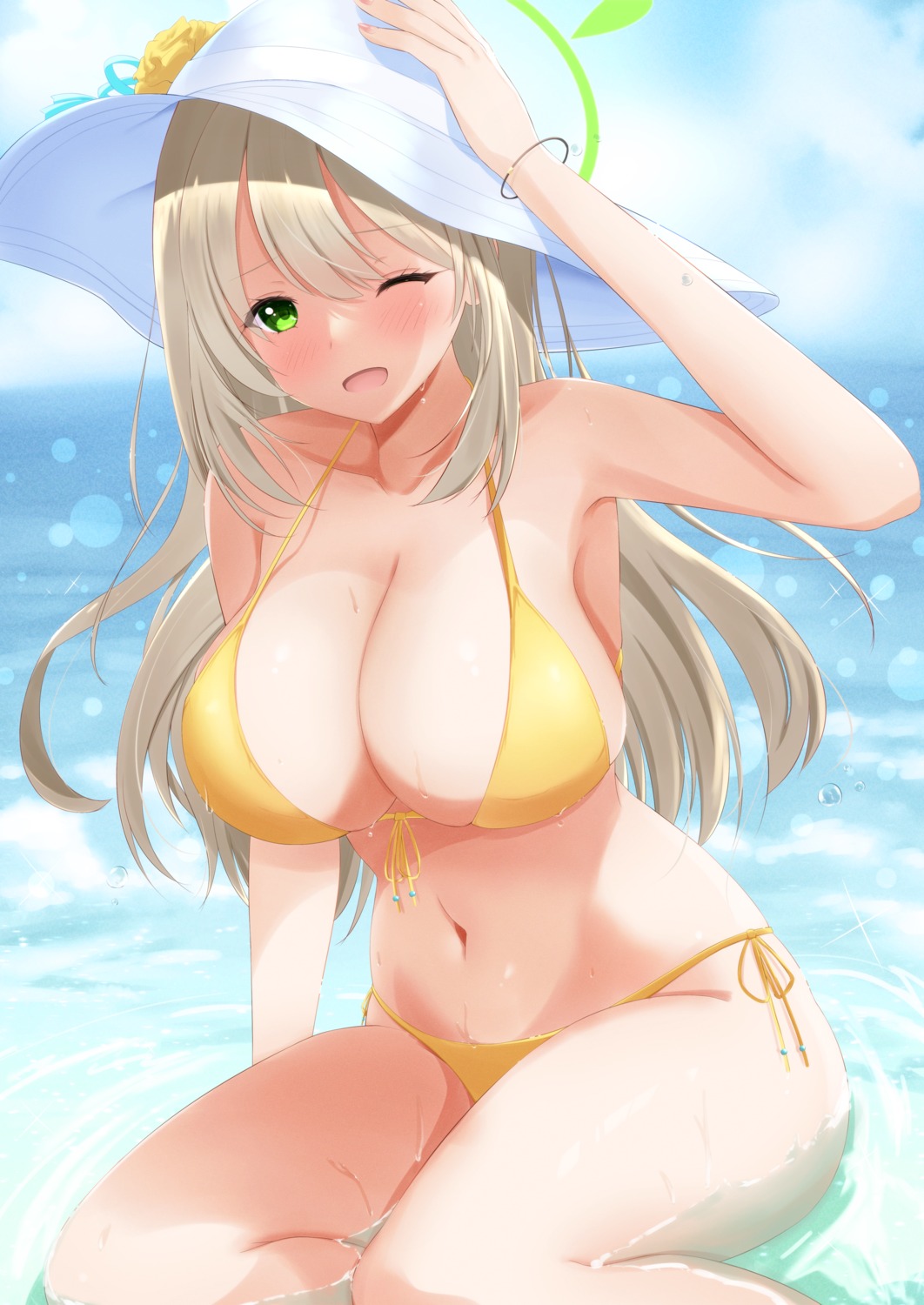 bikini blue_archive halo izayoi_nonomi miyakoshin053 swimsuits wet