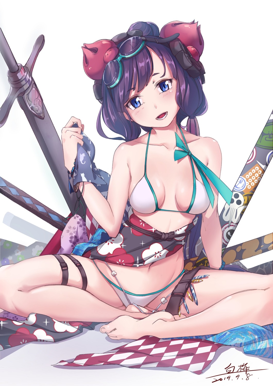 bikini fate/grand_order feet garter katsushika_hokusai_(fate) shiroi_ume swimsuits sword