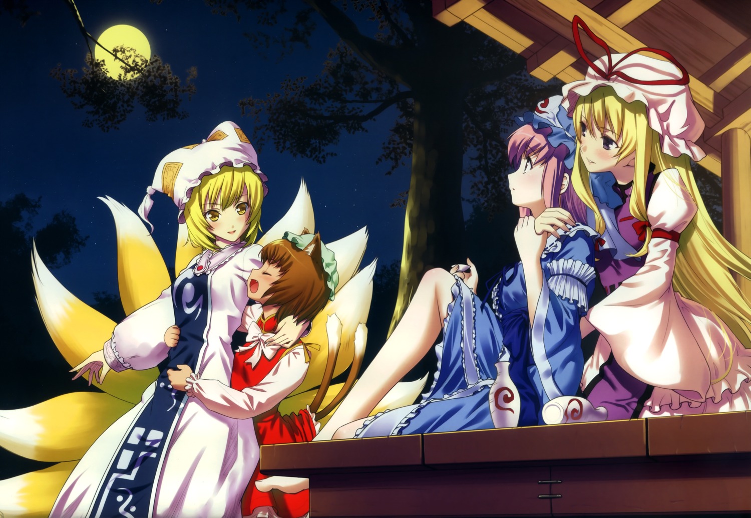 animal_ears chen nekomimi saigyouji_yuyuko tail touhou yakumo_ran yakumo_yukari yasuyuki