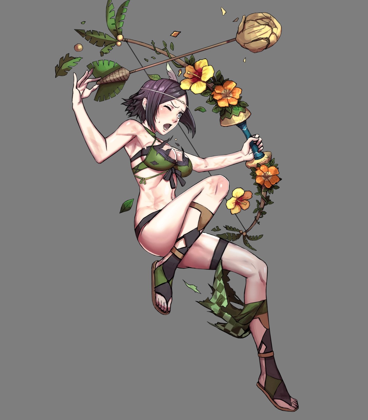 bikini cleavage fire_emblem fire_emblem_heroes fire_emblem_kakusei garter kusakihara_toshiyuki_(intelligent_systems) noire_(fire_emblem) swimsuits torn_clothes transparent_png weapon