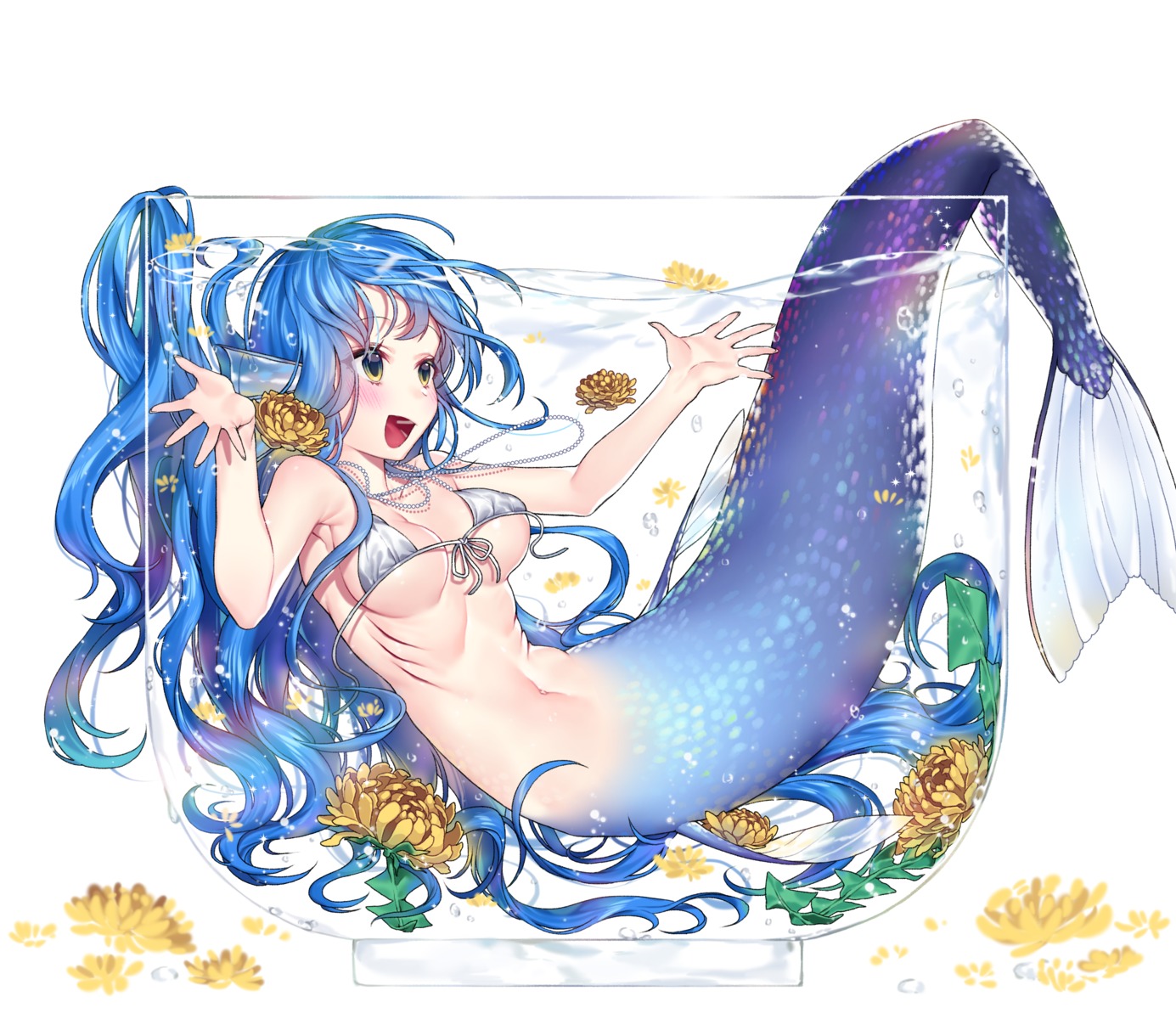 bikini_top ia_(ias1010) mermaid monster_girl tail wardrobe_malfunction