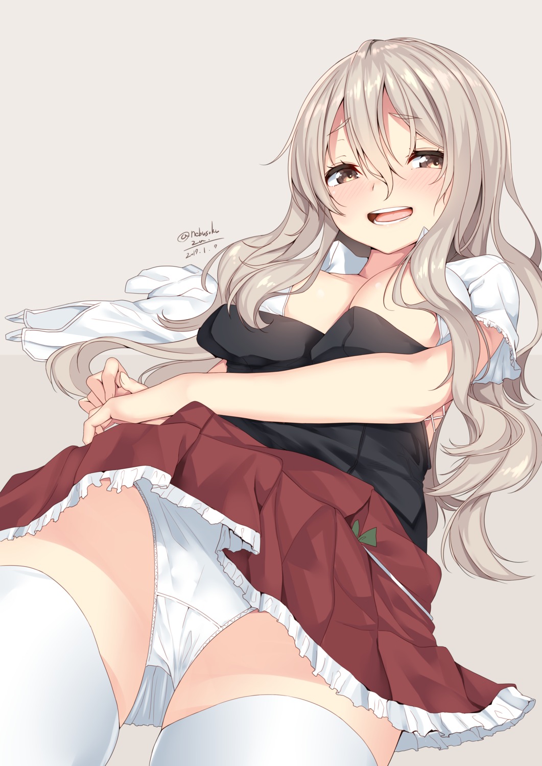 kantai_collection nebusoku no_bra open_shirt pantsu pola_(kancolle) thighhighs undressing