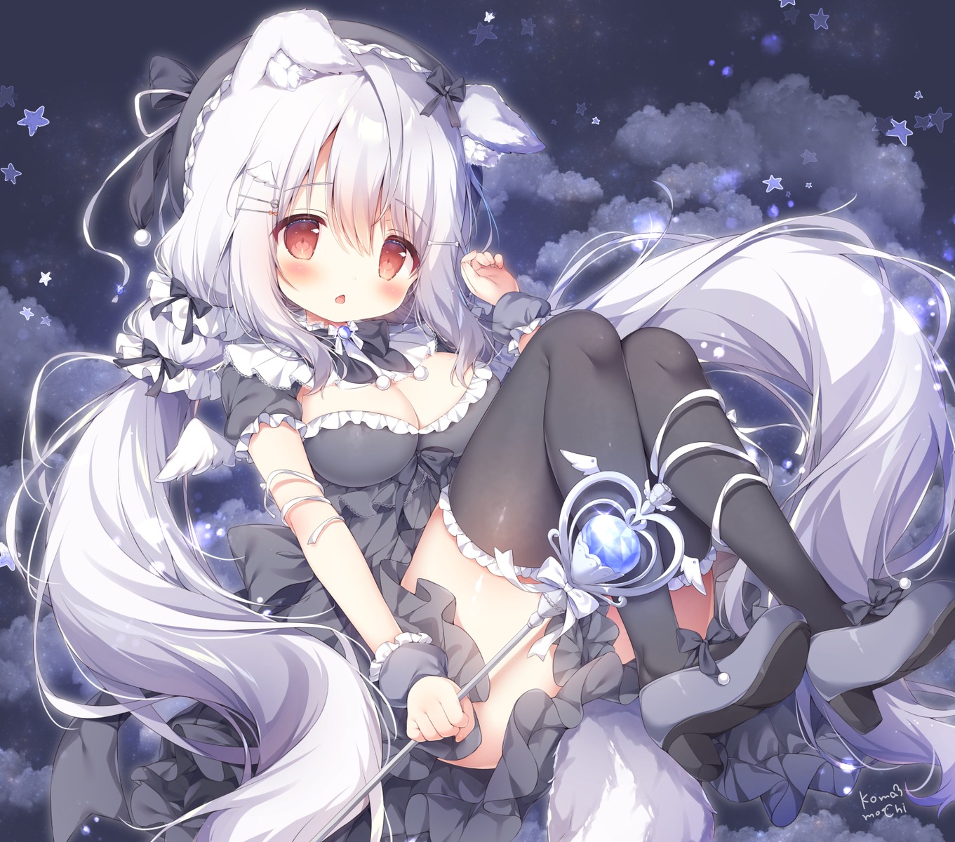 animal_ears dress gothic_lolita heels inumimi lolita_fashion momozu_komamochi no_bra tail thighhighs