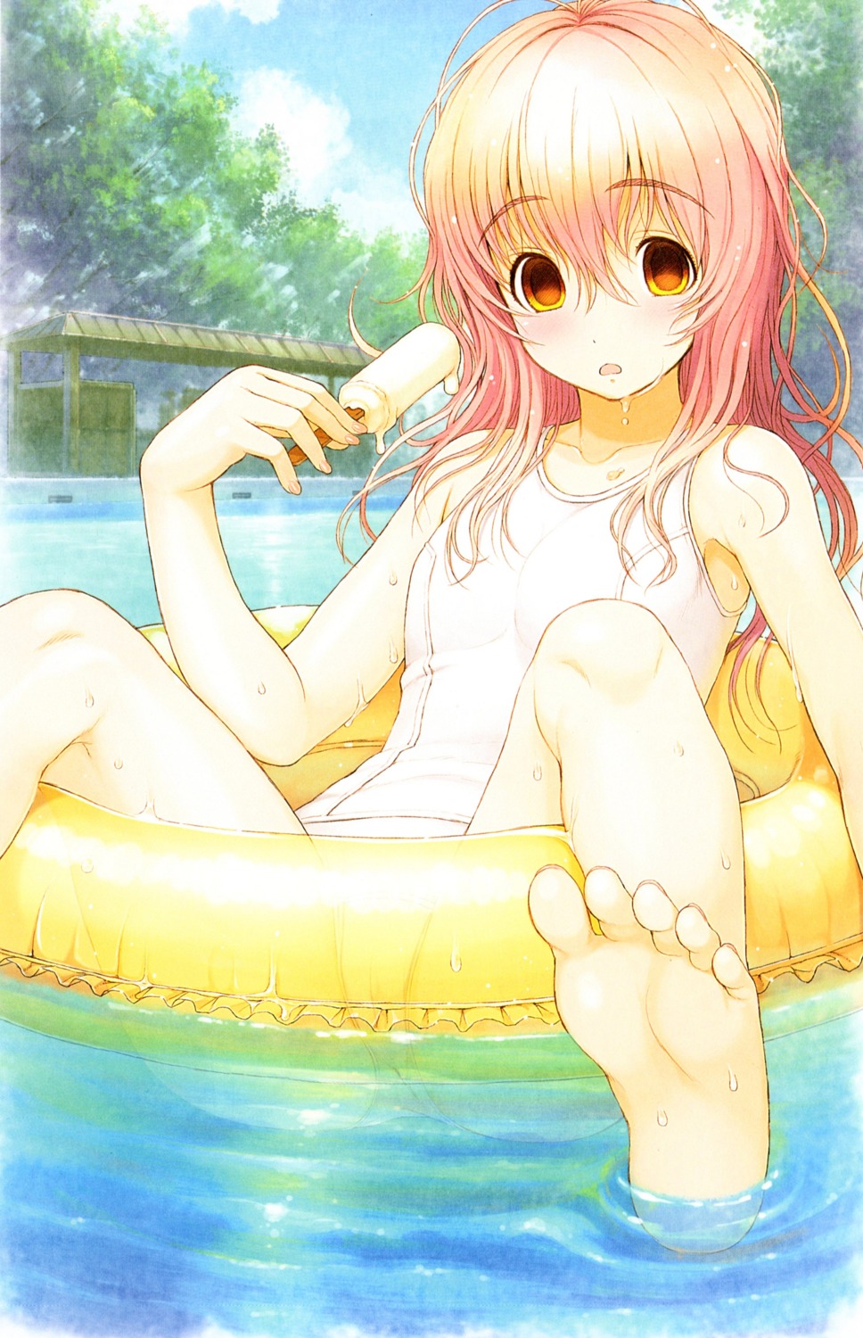 cream feet kimi_to_kanojo_to_kanojo_no_koi. mukou_aoi nitroplus school_swimsuit swimsuits tsuji_santa wet