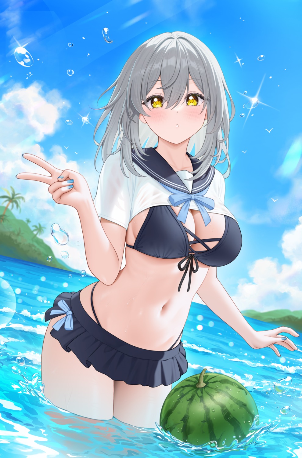 bikini fukuro_ko_(greentea) honkai:_star_rail see_through seifuku stelle swimsuits wet