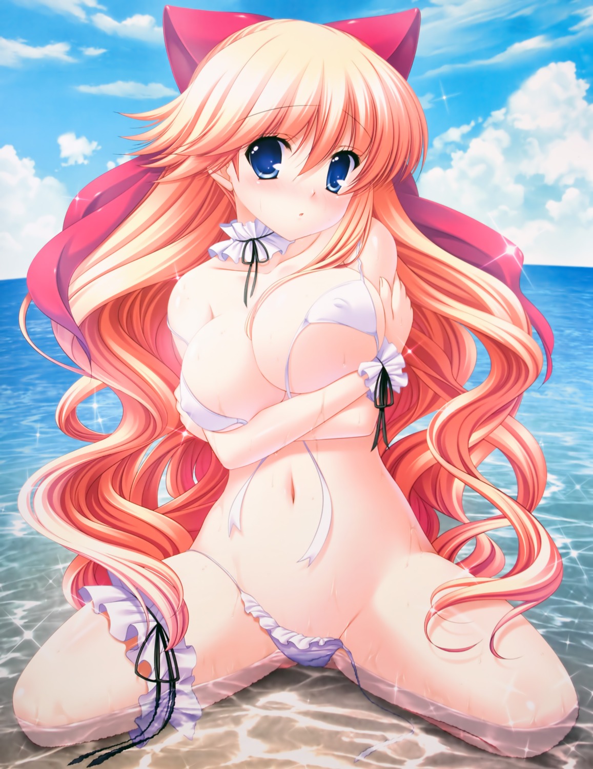 bikini breast_hold cleavage erect_nipples fiorelia_inbrulia garter hearts mercuria mitsumomo_mamu swimsuits wet