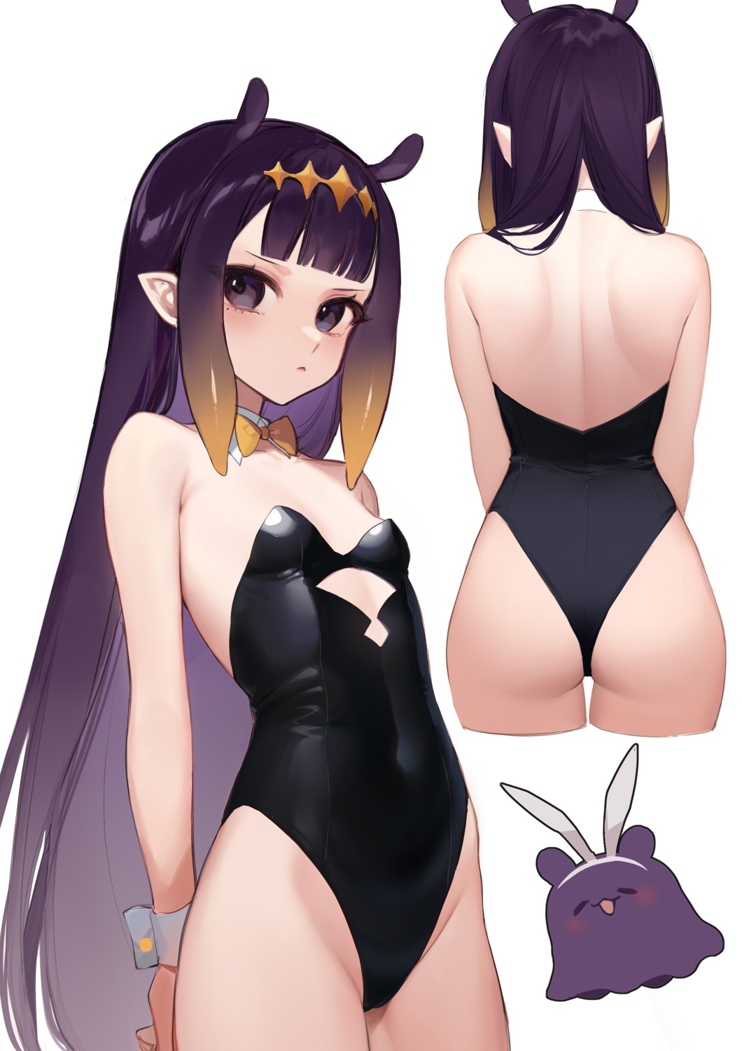 animal_ears ass hololive hololive_english leotard loli ninomae_ina'nis no_bra pointy_ears smilesmile1312