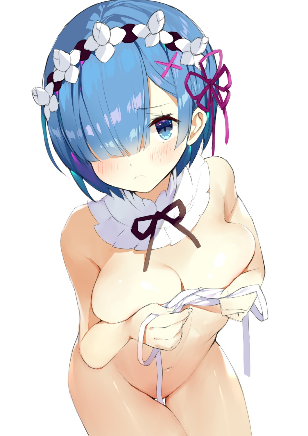 breast_hold gaou_(matsulatte) naked re_zero_kara_hajimeru_isekai_seikatsu rem_(re_zero)