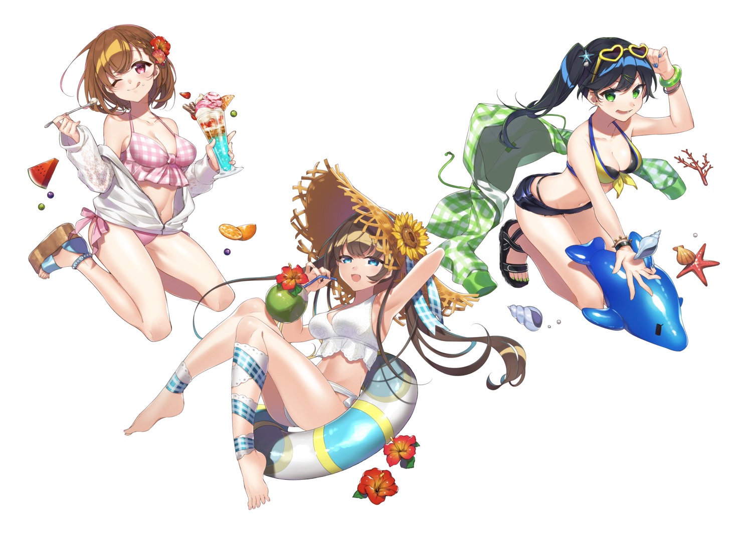 bikini citron_82 cleavage cream megane open_shirt swimsuits