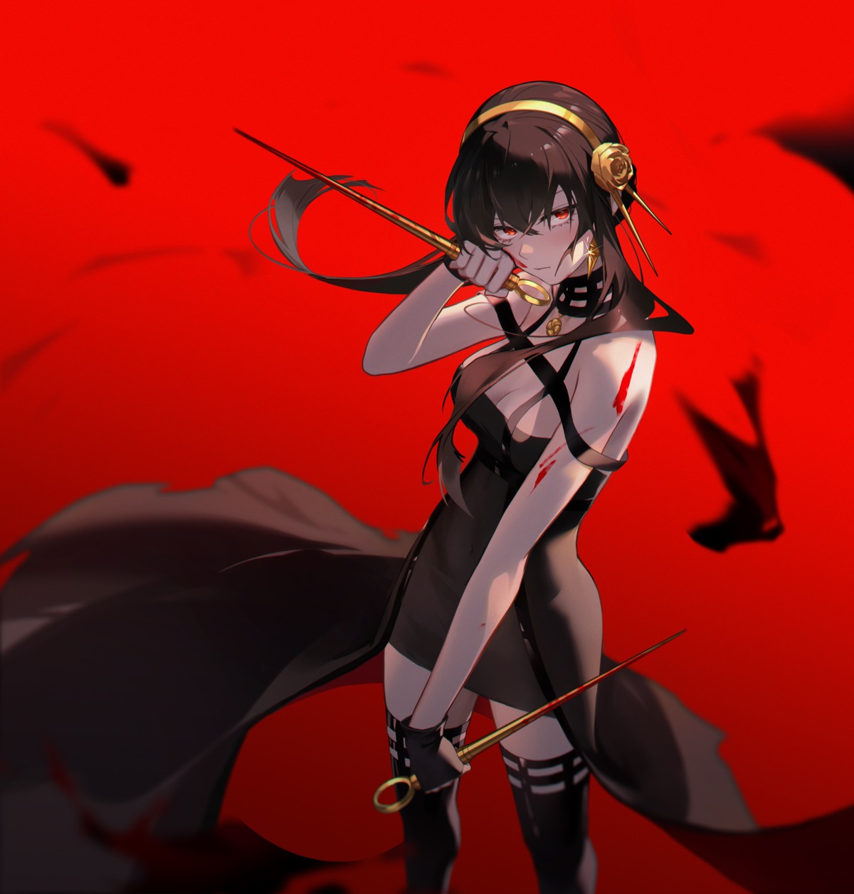 ash-c blood dress no_bra spy_x_family thighhighs weapon yor_briar