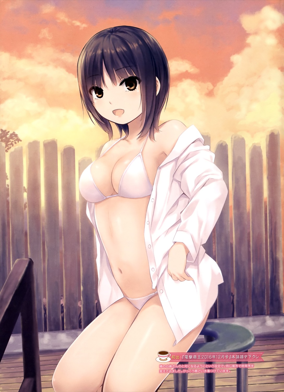 aoyama_sumika bikini cleavage coffee-kizoku dress_shirt open_shirt swimsuits undressing