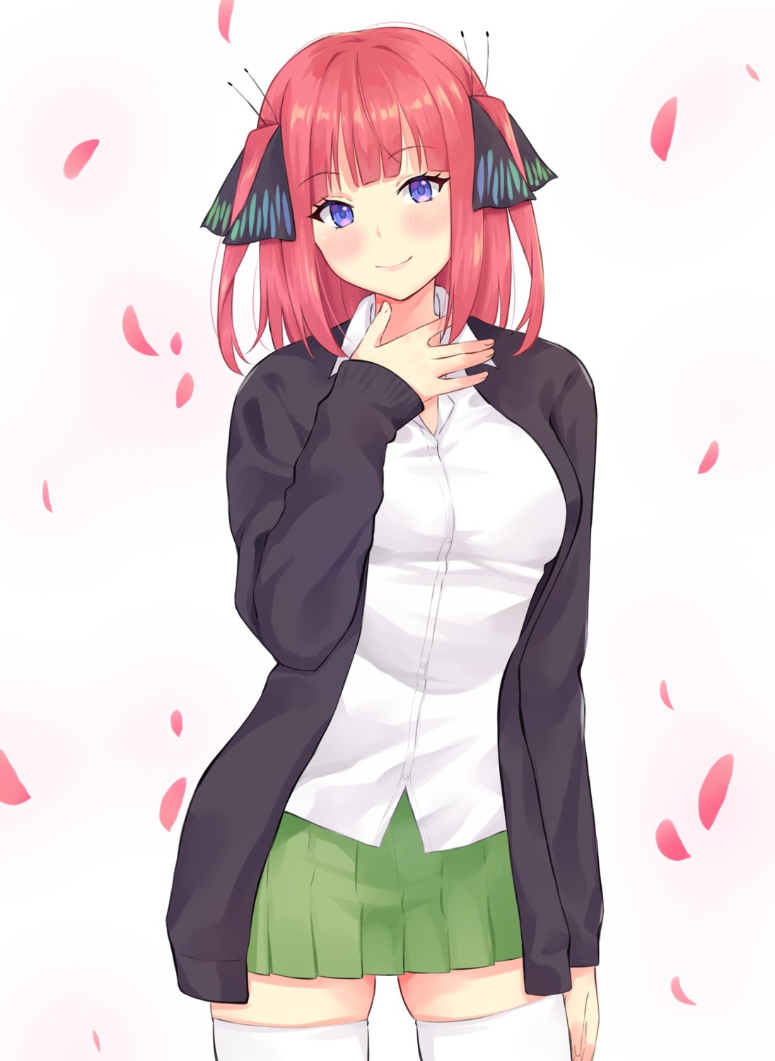 5-toubun_no_hanayome breast_hold hofumaso nakano_nino seifuku sweater thighhighs