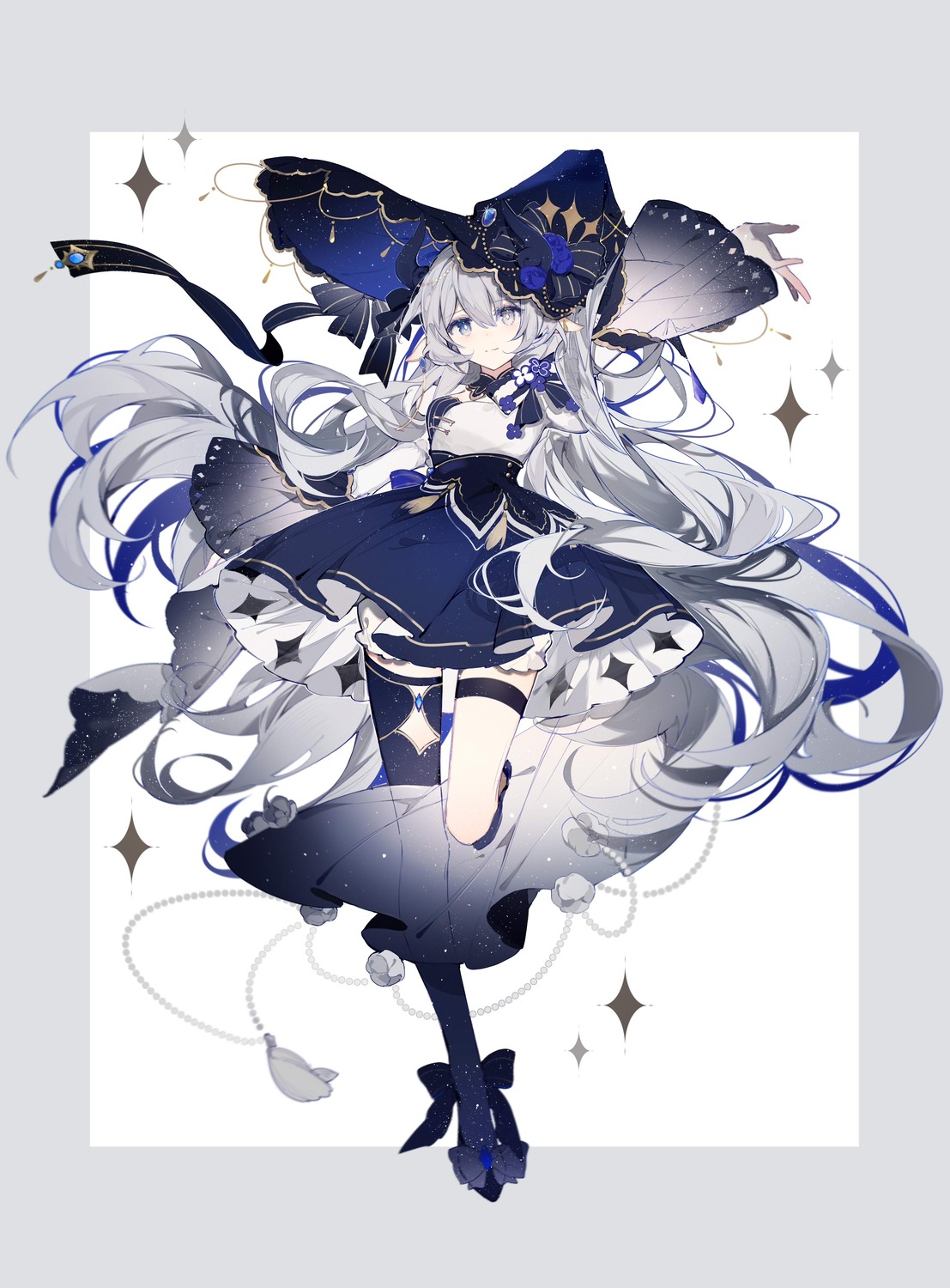 garter heterochromia pointy_ears qianqianjie skirt_lift thighhighs witch